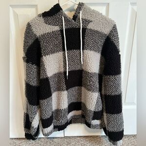 Romwe Womens Small Sherpa Plaid Cotton Hooded Jacket‎